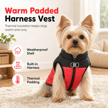🐕❄️Fall Winter Thick Padded Windproof Dog Coat Vest | Integrated Back Steel D Ring Leash Point🧥