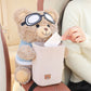 🧸🚗Cute Aviator Bear Plush Car Tissue Holder & Storage Bin | Strap Armrest Mount for Car Interior Decoration & Storage📦