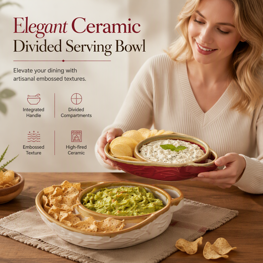 🍲🫳Retro-Embossed Ceramic Divided Baking Dish |Thick Premium Clay, Oven-, Microwave-, and Dishwasher-Safe🧀