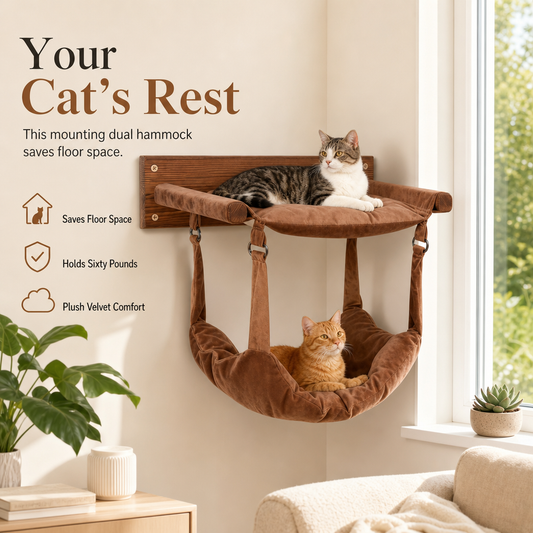 🐱🪜Wall-Mounted Wooden Cat Climbing Shelf Set | Floating Cat Nest, Hammock, and Climbing Steps😴